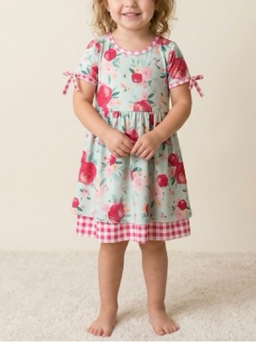 Honey Bean Girls Floral Gingham Dress